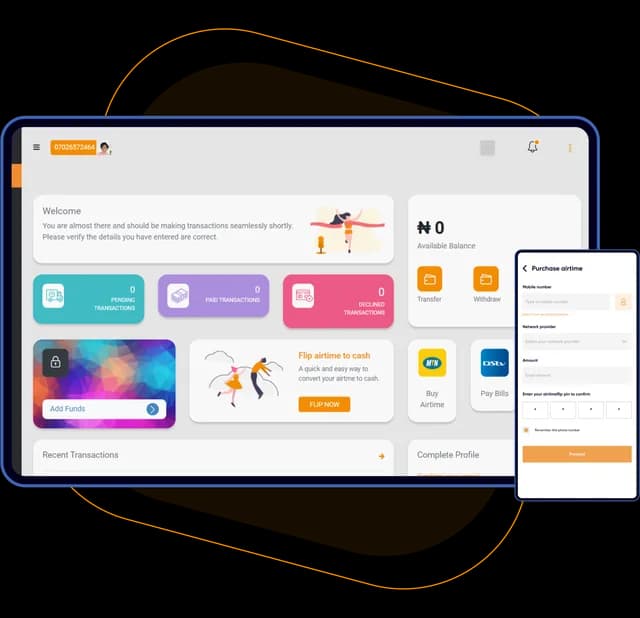AirtimeFlip account dashboard on desktop and mobile
