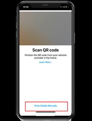 1. Go to Settings > Mobile Data > Add eSIM > Use QR code > Tap “Enter details manually”