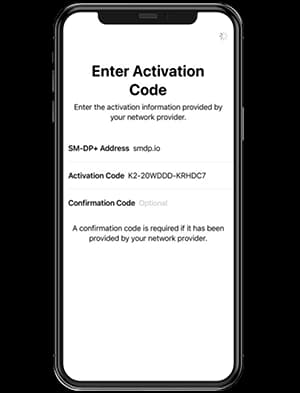 2. Fill in the following fields:
SM-DP+ Address > Activation Code > Confirmation Code (leave this field empty) > Click Next at the top and follow the instructions to complete the installation
