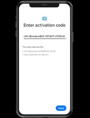 3. Input the activation code as provided by your network operator and tap Done to proceed