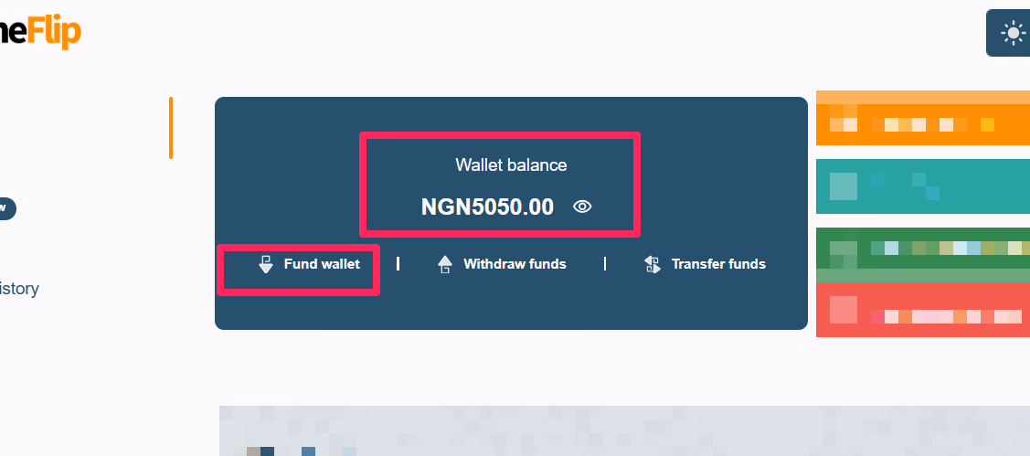 AirtimeFlip dashboard - select fund wallet