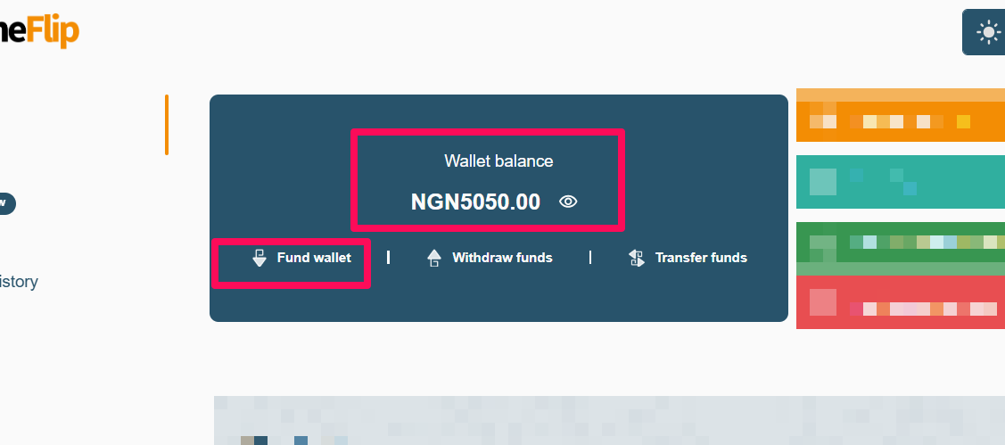 AirtimeFlip dashboard - select fund wallet