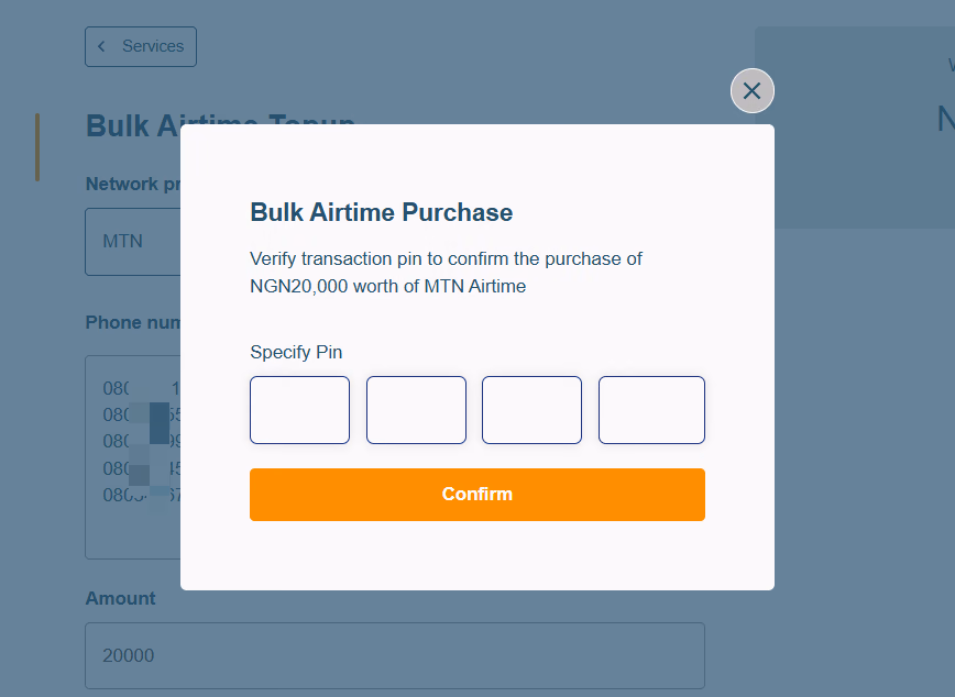 AirtimeFlip confirm bulk airtime purchase