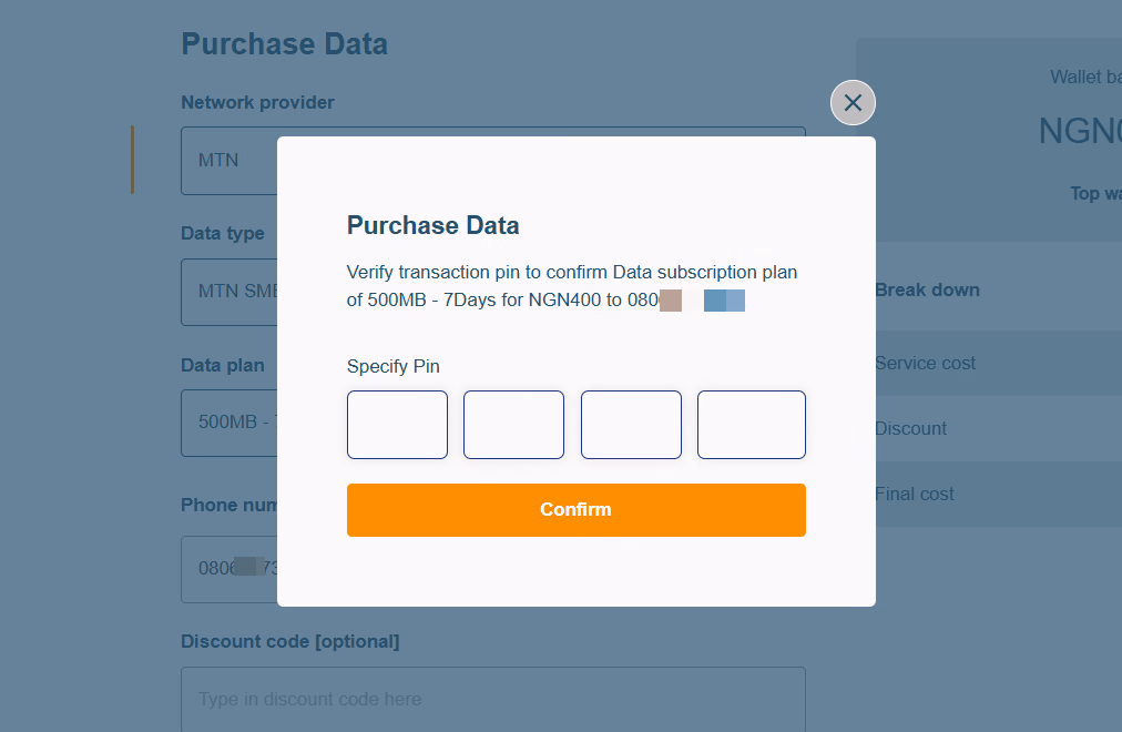 AirtimeFlip confirm data purchase transaction pin
