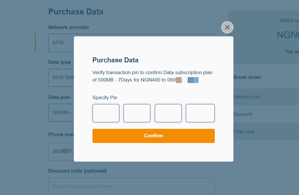 AirtimeFlip confirm data purchase transaction pin