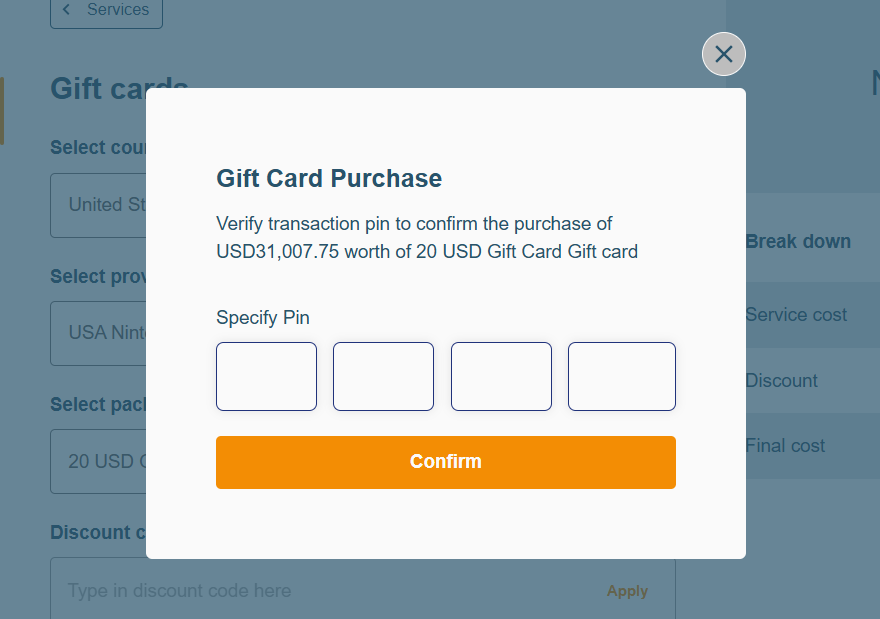 AirtimeFlip confirm gift card purchase details