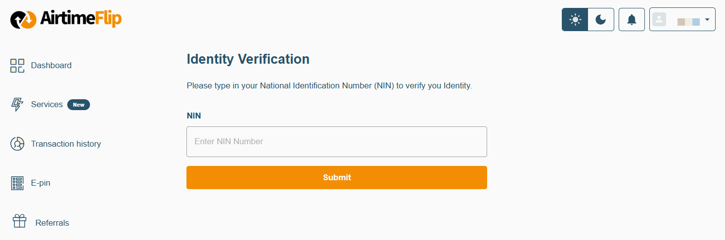 AirtimeFlip dashboard - identify verification page