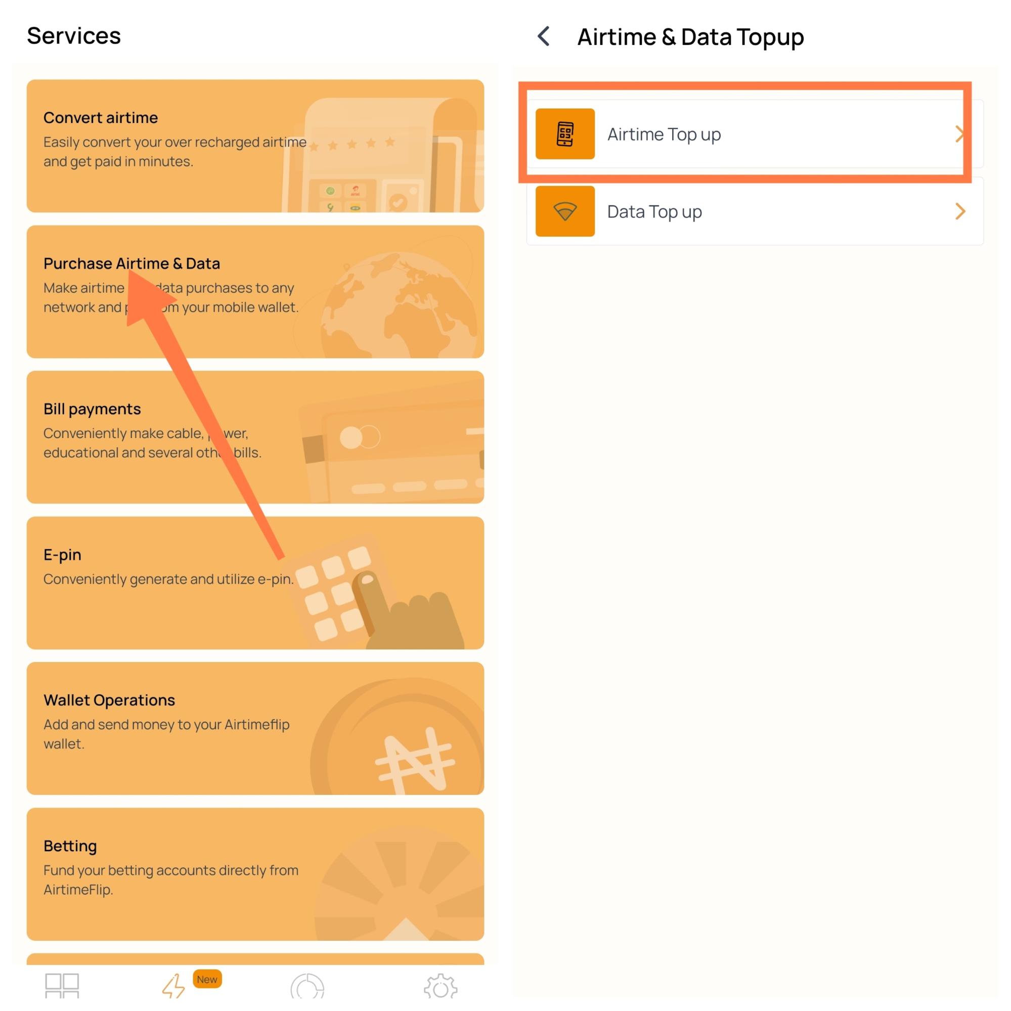 AirtimeFlip mobile select airtime purchase