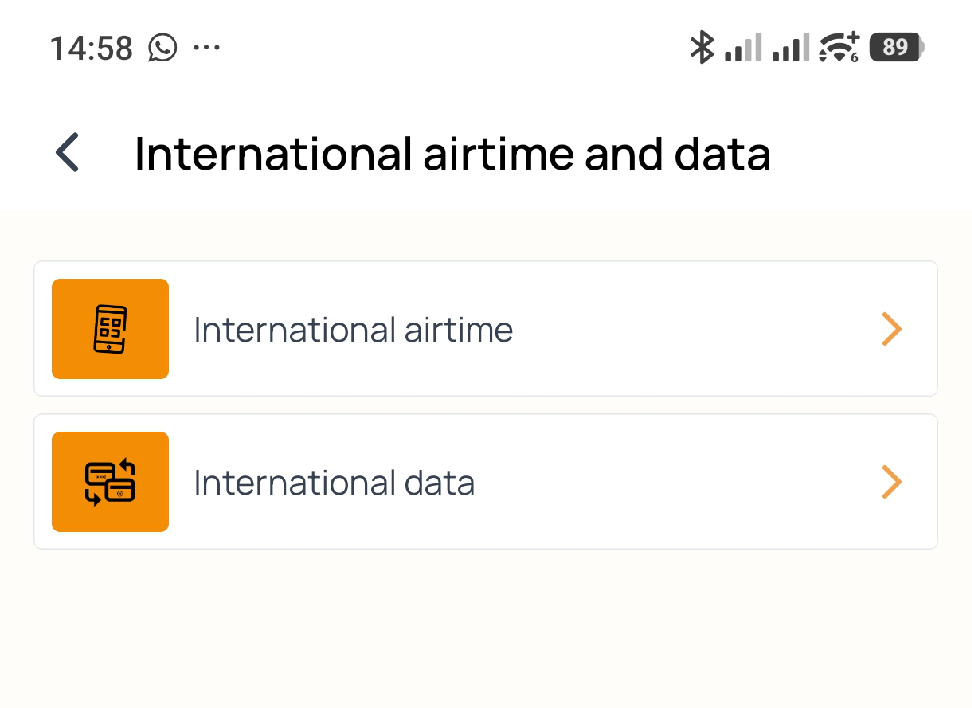 Mobile - select international airtime or data