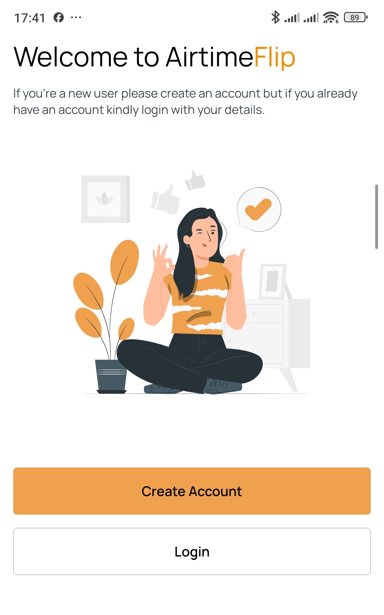 AirtimeFlip mobile welcome screen