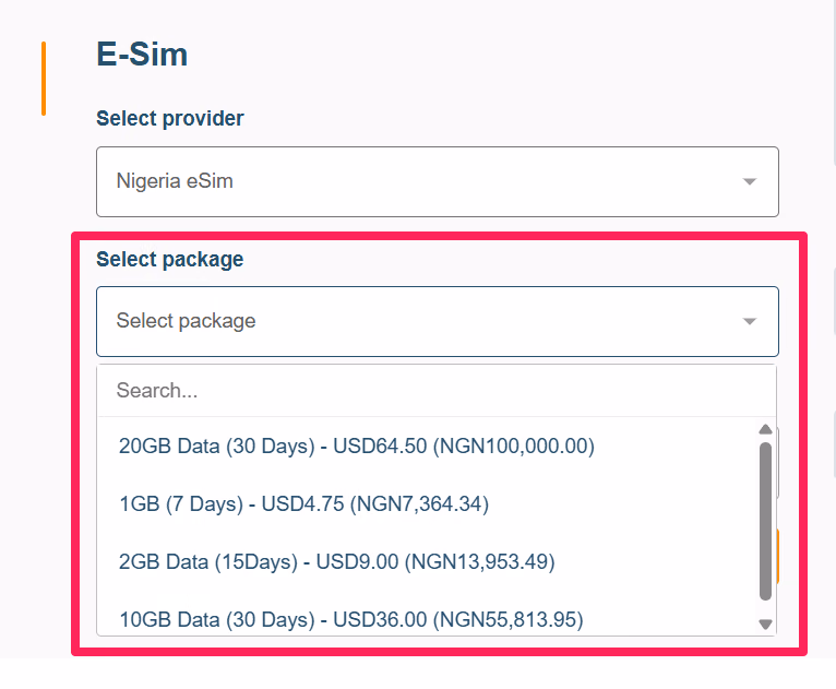 eSIM package