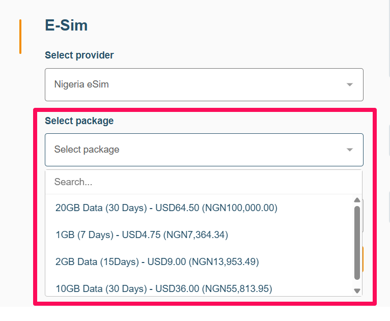 eSIM package