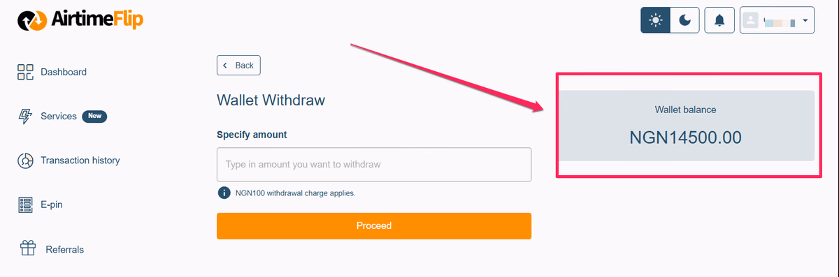 AirtimeFlip - Withdrawal page