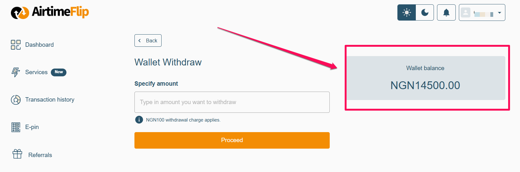 AirtimeFlip - Withdrawal page